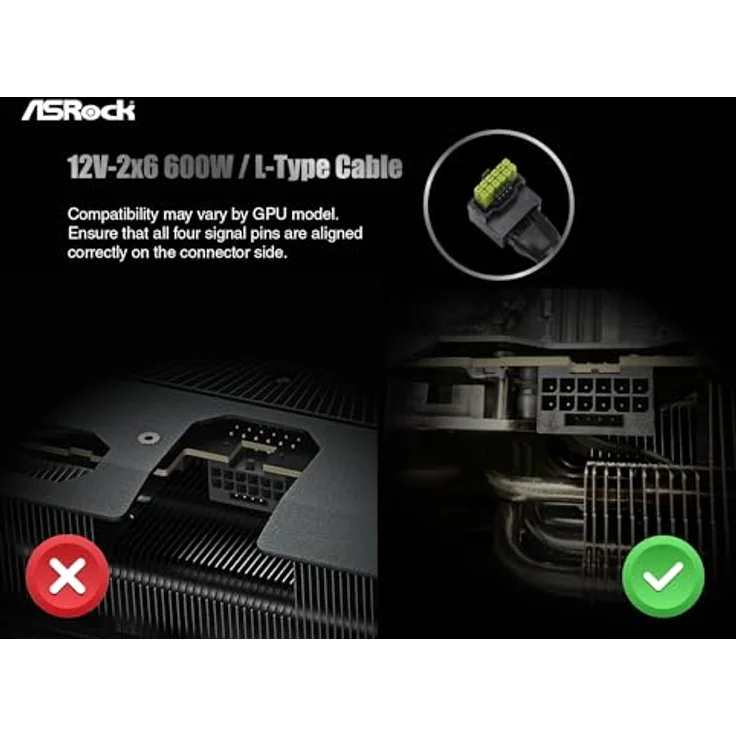 ASRock 12V-2x6 600W 90°-Kabel, 700mm für Netzteile – Bild 2