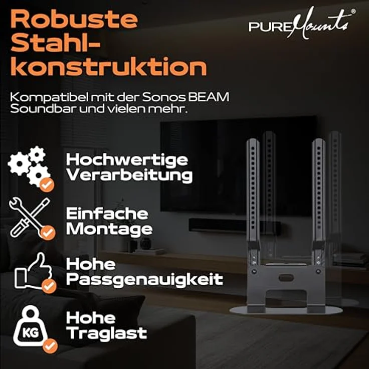 PureMounts PM-SOM-080 Halterung zur direkten Montage am TV, kompatibel mit SONOS BEAM Soundbar, Traglast: 5kg, schwarz – Bild 8