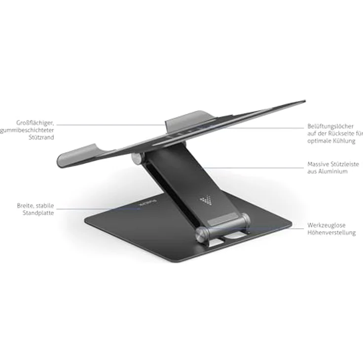 PureLink Vuelogic S100 höhenverstellbarer Laptop Ständer, Aluminium Notebookhalter mit Anti-Rutsch-Pads und Kühlung/Lüftung, Space Grey – Bild 2