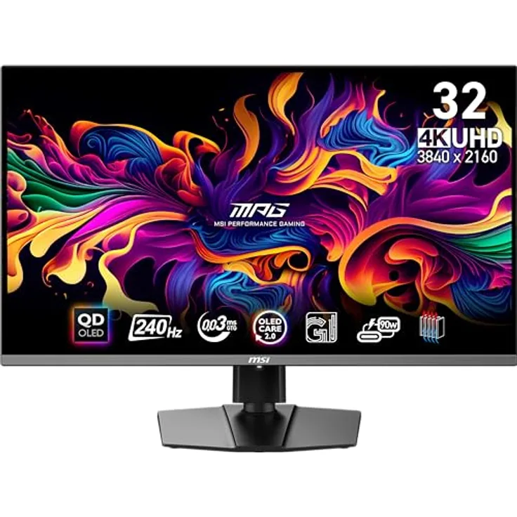 MSI MPG 321URX QD-OLED Gaming Monitor, 31,5 Zoll 4K UHD, 240 Hz, 0,03 ms, 99% DCI-P3, DisplayHDR True Black 400, RGB, USB Type-C