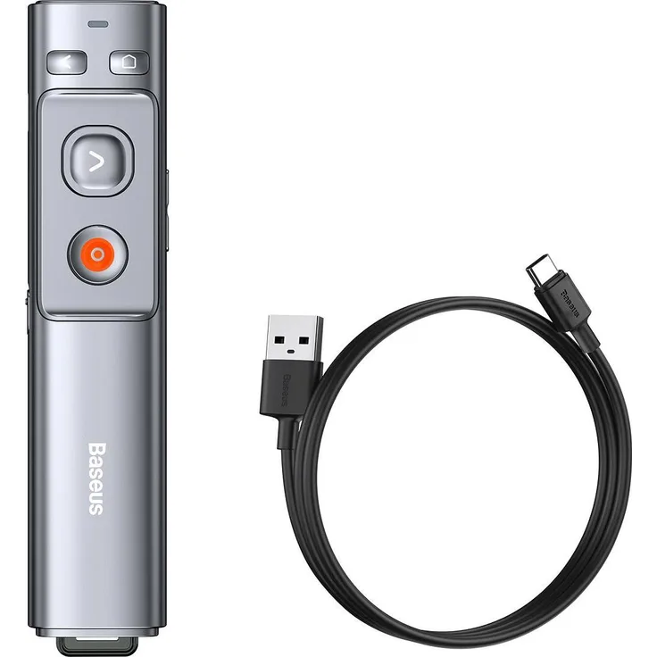 Baseus Orange Dot WKCD 00013, Drahtloser Presenter mit rotem Laser, grau, 100 m Reichweite, wiederaufladbar