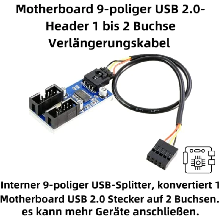 F71S USB 2.0 Hub intern Splitter 1x 9Pin zu 2X 9Pin Header Erweiterung Verlängerungskabel Karte Motherboard 9 poliger USB 2.0-Header 1 bis 2 Buchse Verlängerungskabel HUB-Anschluss Adapter – Bild 2