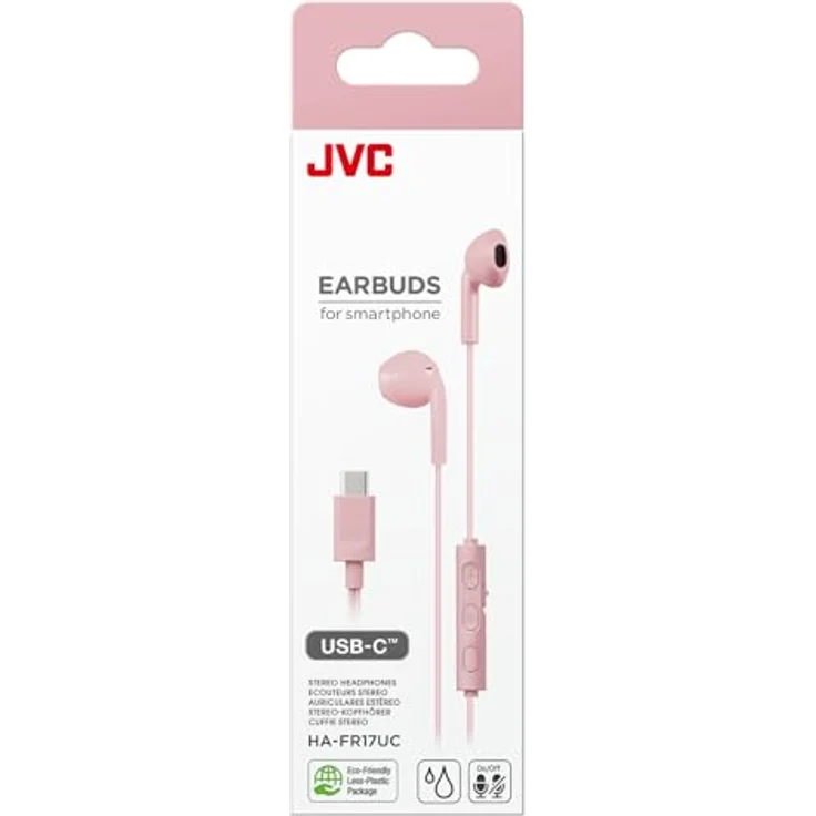 JVC HA-FR17UC-P, USB-C Ohrhörer mit Mikrofon und 3-Tasten-Fernbedienung, kompakt, pink – Bild 2