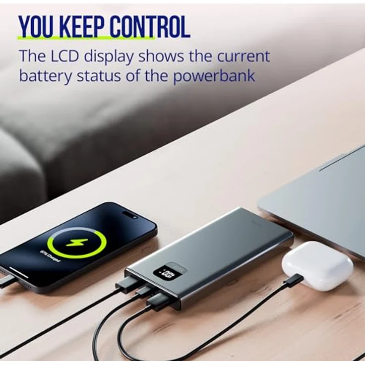 FOREVER Allity Powerbank APB-100, 10000 mAh, PD & QC 22,5W, grau – Bild 3