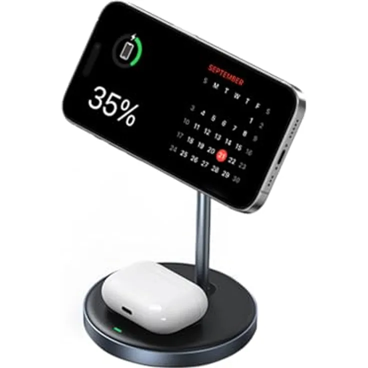 UGREEN 2 in 1 iPhone Ladestation Wireless Charger für iPhone 15/15 Plus/15 Pro/15 Pro Max/14/13/12, AirPods 3/2/Pro, Magnetischer Ladeständer Kabelloses Ladegerät unterstützt Standby-Funktion
