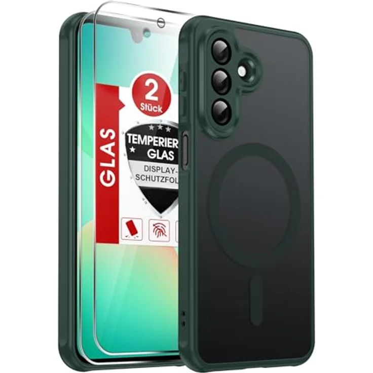 LeYi Magnetische Handyhülle für Samsung Galaxy A27 5G, Mattes Durchscheinendes Case Cover mit Militärschutz, 2 Stück, Grün – Bild 1