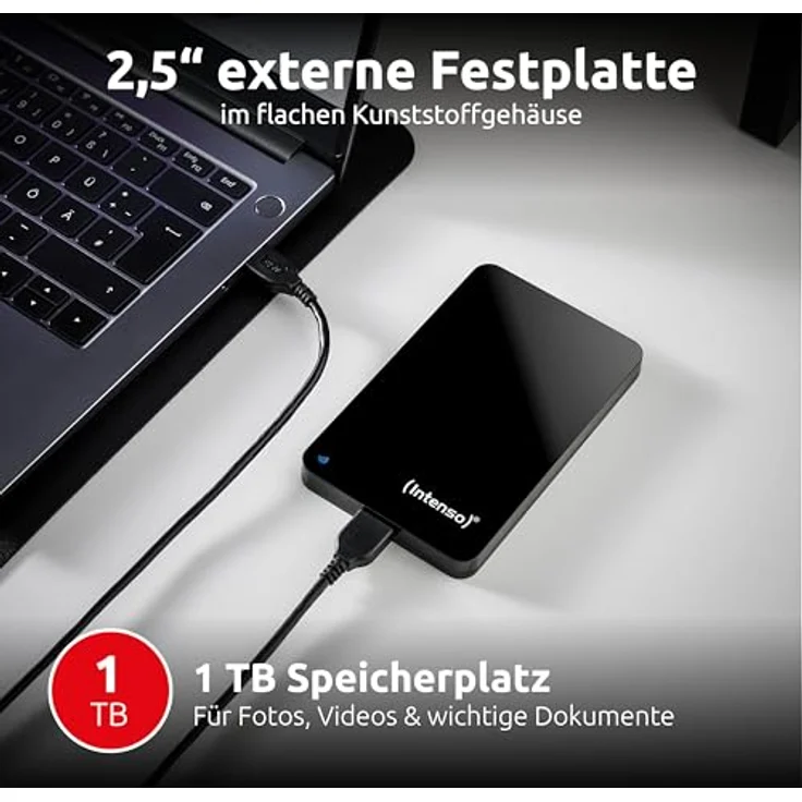 Intenso 2,5" Portable Hard Drive 1TB, externe Festplatte mit USB 3.2 Gen 1x1, 5400 U/min, 8 MB Cache, Plug & Play, Certified refurbished, schwarz – Bild 2