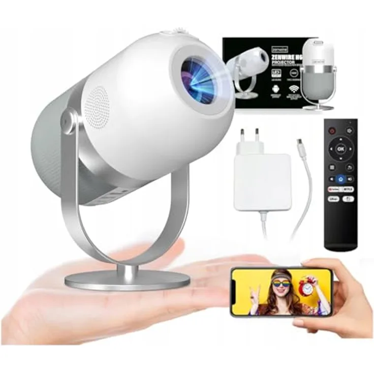 Zenwire H6 Mini Beamer Projektor Tragbarer Projektor 360 Android 9.0 WiFi Miracast Aircast Full HD Movie Screener, 4500 Lumen Helligkeit, 1280x720p Auflösung, 360-Grad schwenkbare Halterung, leiser Betrieb - Schwarz