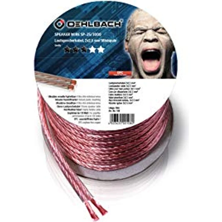 Oehlbach Speaker Wire SP-25 - Stereo HI-FI Lautsprecherkabel, Boxenkabel mit OFC (sauerstofffreies Kupfer) 2x2,5 mm² Mini Spule Lautsprecher Kabel - Glasklar 10 Meter – Bild 2