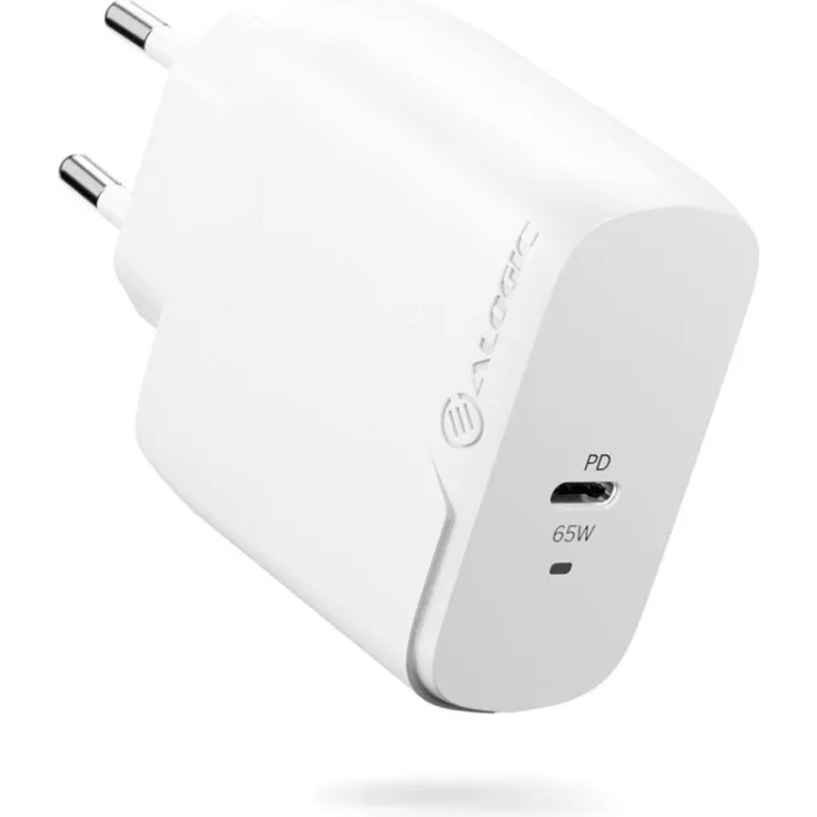 Alogic Rapid Power 65W, USB-C PD Fast GaN Charger, kompaktes Ladegerät in Weiß mit Sicherheitsfunktionen