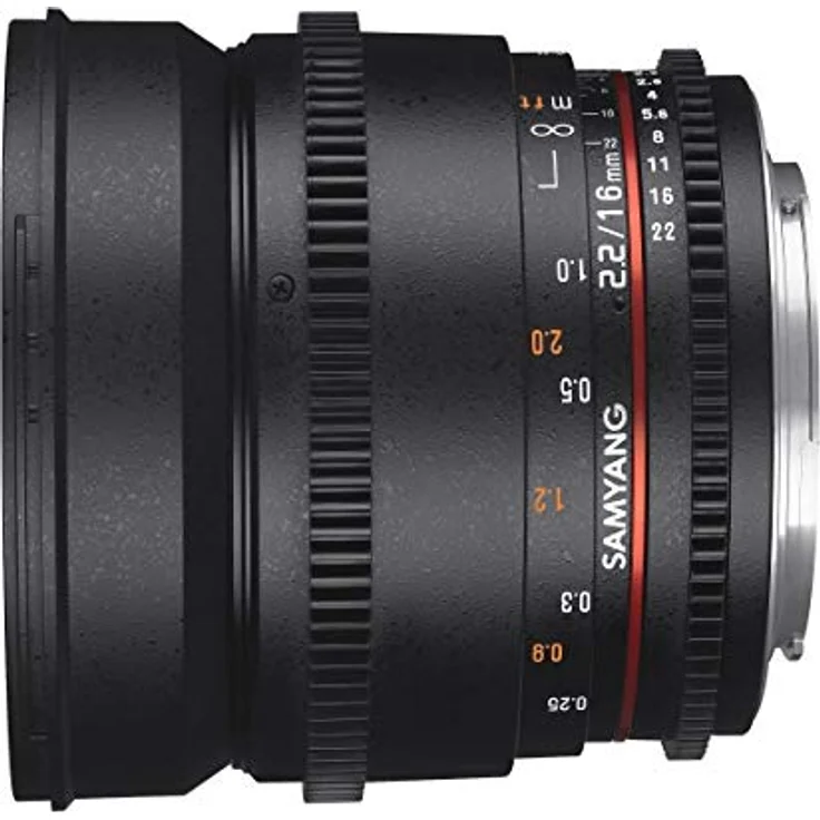 Samyang 16-2,2 Objektiv Video DSLR II Canon EF manueller Fokus Videoobjektiv 0,8 Zahnkranz Gear, Weitwinkelobjektiv schwarz – Bild 4