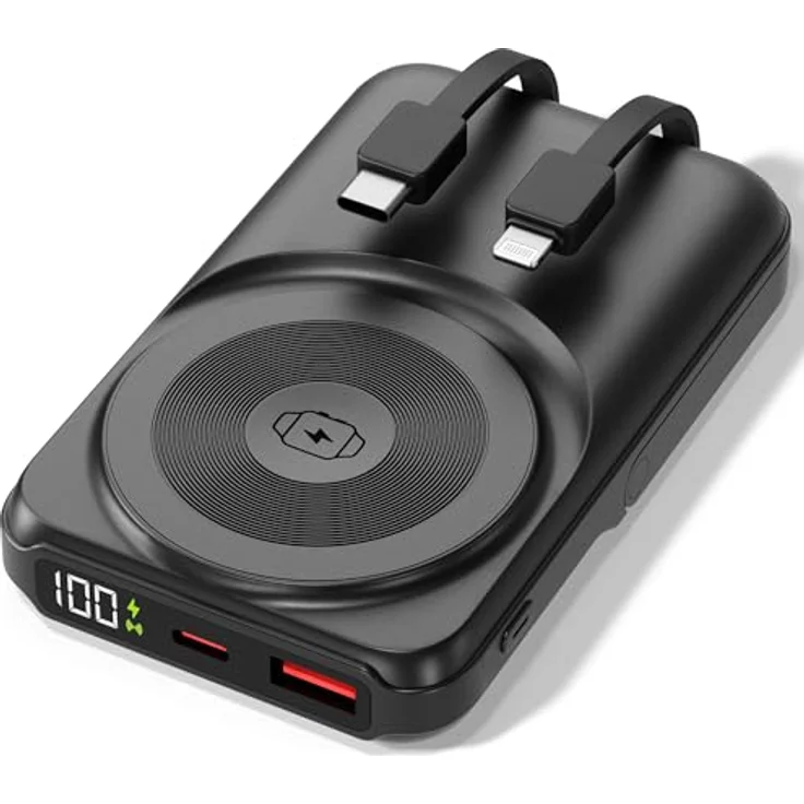 UMBRELLA Powerbank USB-C [10.000mAh] - Magnetische Powerbank mit 20W Wireless Charger, 2,5W Watch Charger, QC 22,5W & PD 20W Fast Charging, inkl. Type-C Kabel und Aluminium-Handyständer – Bild 1