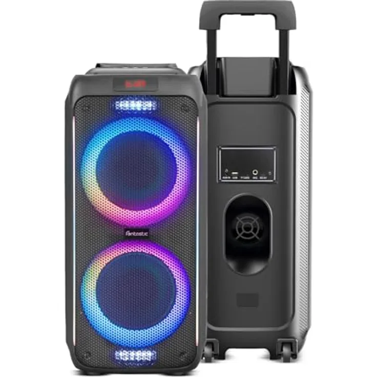 Fontastic Party-Lautsprecher Zeal - Bluetooth Lautsprecher mit USB-Wiedergabe, AUX und MicroSD - Karaoke Box mit Mikrofon und LED Leuchteffekten - tragbare Soundsystem - Schwarz