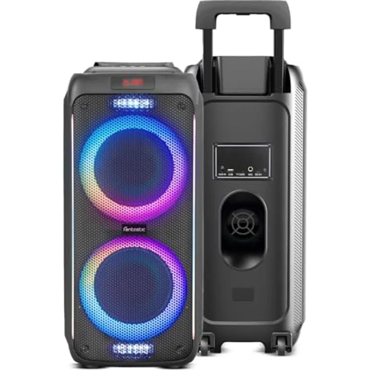 Fontastic Party-Lautsprecher Zeal - Bluetooth Lautsprecher mit USB-Wiedergabe, AUX und MicroSD - Karaoke Box mit Mikrofon und LED Leuchteffekten - tragbare Soundsystem - Schwarz – Bild 1