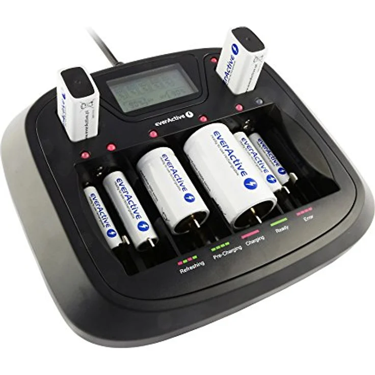 everActive Ladegerät für 8 Akkus AAA AA C D 9V, universal und schnell, vollautomatisch, LCD mit prozentualen Batteriestandsanzeiger, Modell: NC-900U – Bild 4