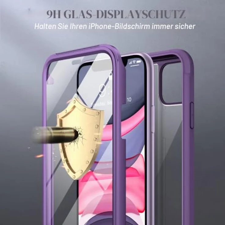 Miracase Glas Serie für iPhone 11 Hülle, 360 Grad Schutzhülle mit militärischem Schutz, stoßfest, sturzsicher, kratzfest, lila – Bild 4