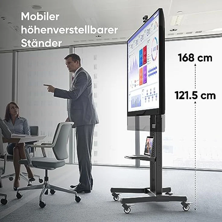 ONKRON Mobiler TV Ständer höhenverstellbar für 50” - 90” TVs bis zu 100 kg - Standfuss TV Ständer rollbar - VESA Standfuß 800x600 - Fernsehständer mit Rollen/TV Standfuß Schwarz TS1891-B – Bild 2