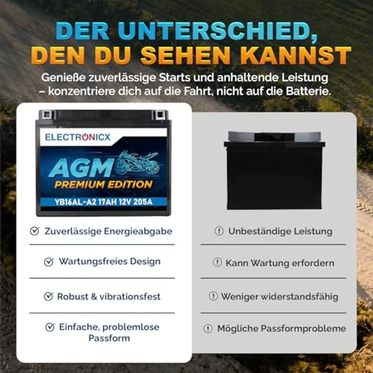 Electronicx AGM-YB16AL-A2 AGM Motorradbatterie 17Ah 12V, wartungsfrei, rüttelfest, auslaufsicher für Motorrad, Roller, Quad und ATV – Bild 7