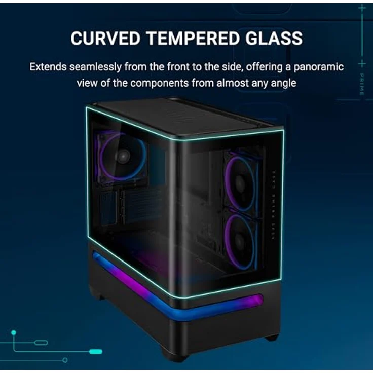 ASUS Prime AP202 ARGB (Schwarz), mATX PC-Gehäuse mit gehärtetem gebogenem Glas, 3 integrierten ARGB-Lüftern und Unterstützung für Grafikkarten bis 420 mm – Bild 2