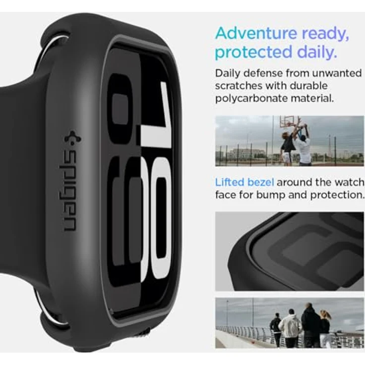 Spigen Thin Fit Hülle Kompatibel mit Apple Watch 10 42mm (2024) - Schwarz, Kratzerabwehr aus Polycarbonat, präzise Ausschnitte, erhöhte Ränder – Bild 5