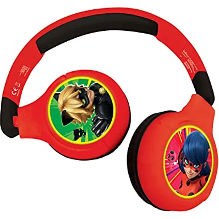 Lexibook Miraculous Ladybug Cat Noir, 2-in-1 Bluetooth- und Kabel-Kopfhörer, Stereo, schallt beim Kinderhörschutz auf 85 dB begrenzt, wiederaufladbar, rot/schwarz, HPBT010MI – Bild 1