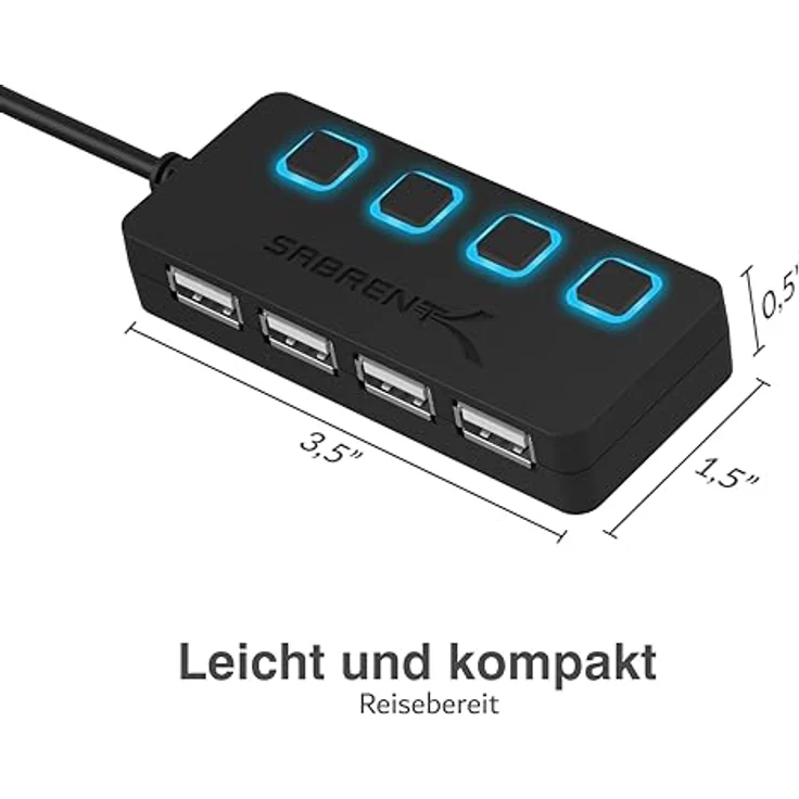 Sabrent USB HUB - 4-Port USB 2.0 Hub mit einzelnen Schalter und einzelnen LEDs (HB-UMLS) – Bild 6