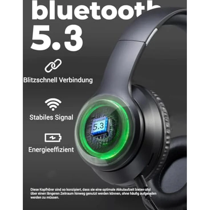 Defender Global Bluetooth Kopfhörer On/Over Ear, 32 Std Kabellos Bluetooth mit 6 EQ-Modi, HiFi Stereo, LED-Beleuchtung, Abnehmbares Mikrofon, Schwarz – Bild 3