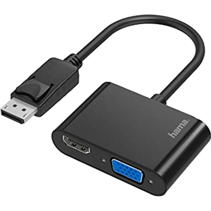 Hama DisplayPort auf VGA und HDMI Adapter, 4K Ultra HD, Full HD (2in1 Adapter mit Display Port Stecker, HDMI Buchse und VGA Buchse zum Anschluss von PC, Laptop an Bildschirm, TV, Beamer) – Bild 1