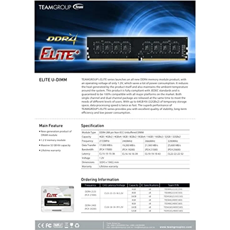 Team Elite - DDR4 - 16 GB - DIMM 288-PIN - 3200 MHz / PC4-25600 - CL22 - 1.2 V - ungepuffert - non-ECC - Preisvergleich – Bild 6