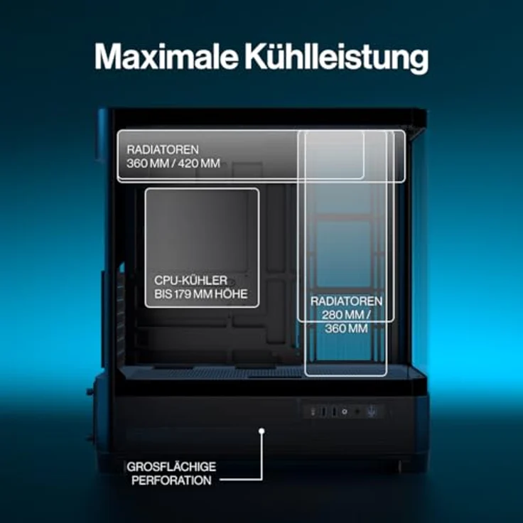 ENDORFY Aquarius 8000 Flex, PC Gehäuse ATX/E-ATX mit Panorama Tempered Glass, USB-C, 420 mm Radiator Support, bis 10 Lüfter, GPU bis 450 mm, Back-Connect Mainboard kompatibel, Schwarz – Bild 2