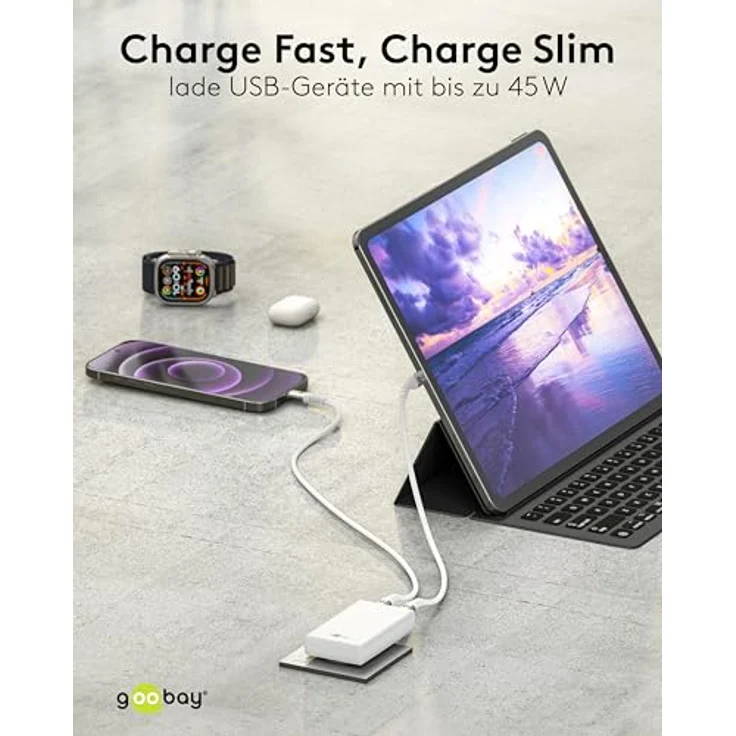 Goobay USB-C PD GaN Dual-Schnellladegerät, 90° Flat, 45 W, platzsparendes Design, weiss – Bild 6