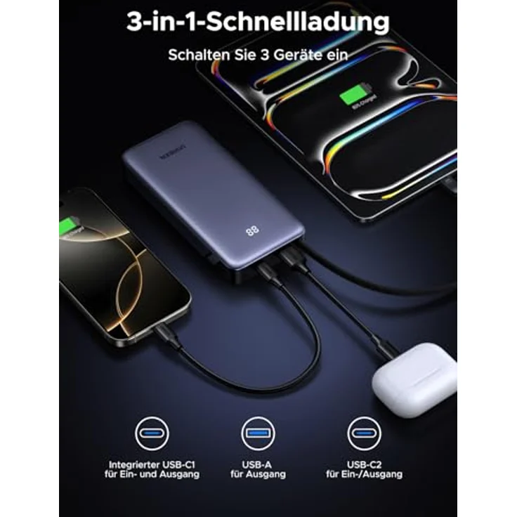 UGREEN Power Bank 20000mAh, 45W Schnellladung mit integriertem USB-C Kabel, bidirektionalem PD, kompatibel mit Galaxy S25 Ultra/S25+, iPhone 17/16 Serie, iPad und Laptop – Bild 4