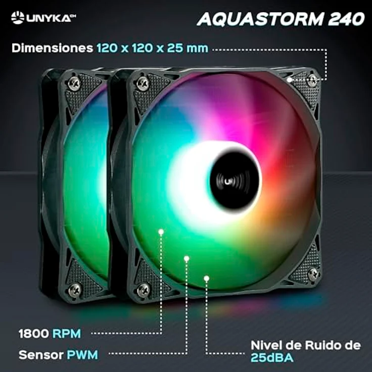 Unykach AquaStorm 240, CPU Wasserkühler mit Echtzeit-Temperaturanzeige, RGB-Regenbogeneffekt, Schwarz – Bild 4