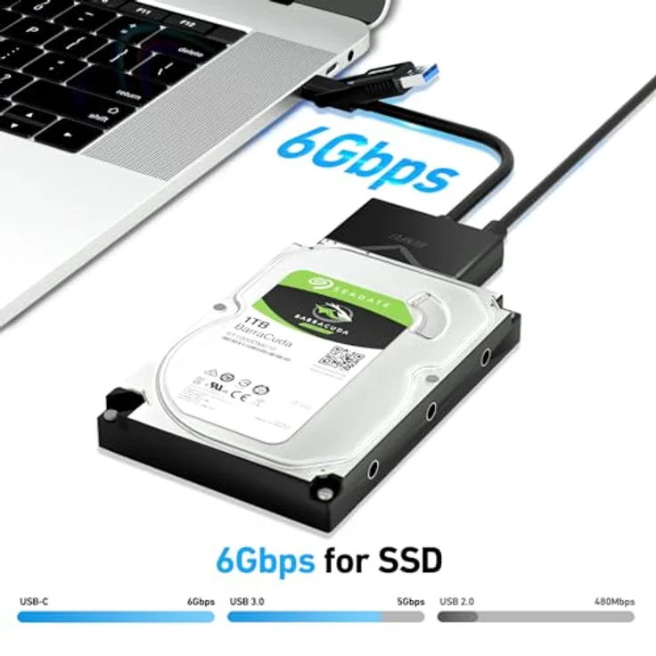BENFEI USB 3.0 auf SATA Adapter, 2-in-1 Festplattenadapter für 2,5 Zoll / 3,5 Zoll HDD/SSD mit 12V/2A Netzadapter, unterstützt UASP, Plug-and-Play – Bild 2