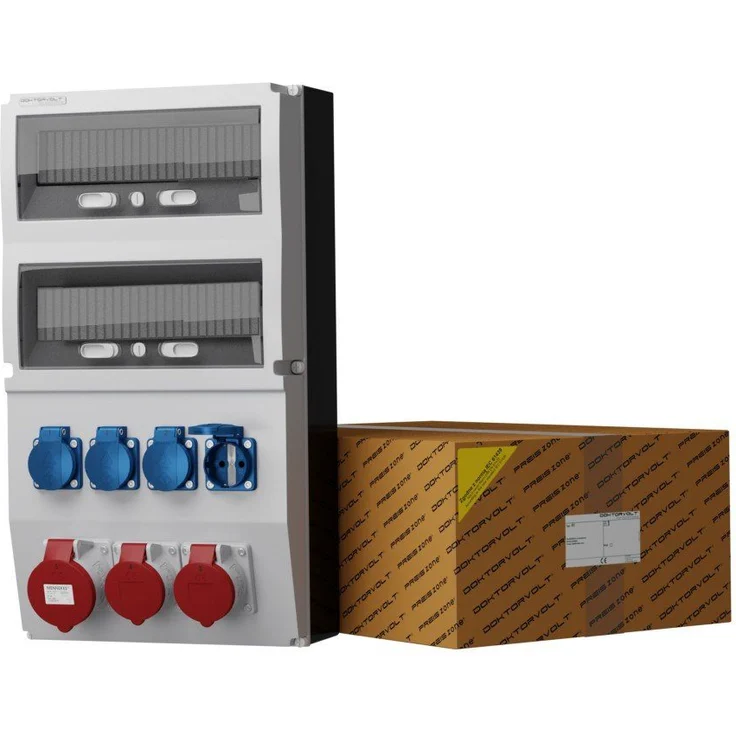 Doktorvolt Stromverteiler eXT 32A 2x16A 4x230V Baustromverteiler Steckdosenverteiler 7-fach, Doktorvolt® - Für Baustellen und Industriebetriebe, Geländebeleuchtung, Grünflächen und Massenveranstaltungen – Bild 1