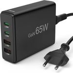 Hama Ladestation 4 Ports, GaN Schnellladegerät mit 2x USB-C und 2x USB-A, 65 W, schwarz