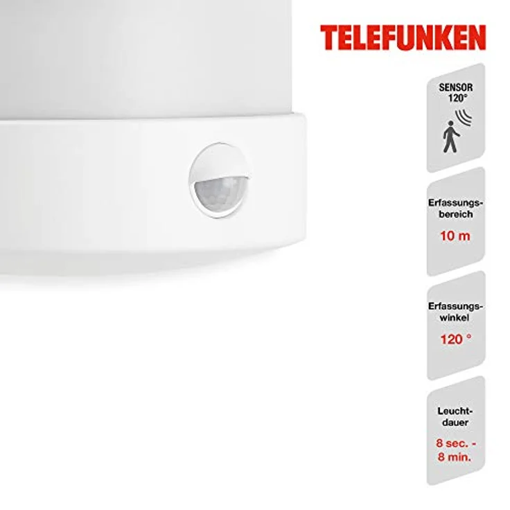 TELEFUNKEN - LED Außenwandleuchte, Außenwandlampe inkl. Bewegungssensor, inkl. Dämmerungssensor, 12 Watt, 1.200 Lumen, 4.000 Kelvin, IP44, Weiß, 245x180x95mm (LxBxH) – Bild 3