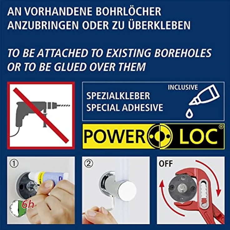 WENKO LED Design-Duschstange, integrierte energiesparende LED-Lichtleiste, dimmbar, Farbwechselmodus, Fernbedienung/Bewegungsmelder, befestigen ohne Bohren, kabellos/aufladbar, Länge: 94 cm – Bild 3