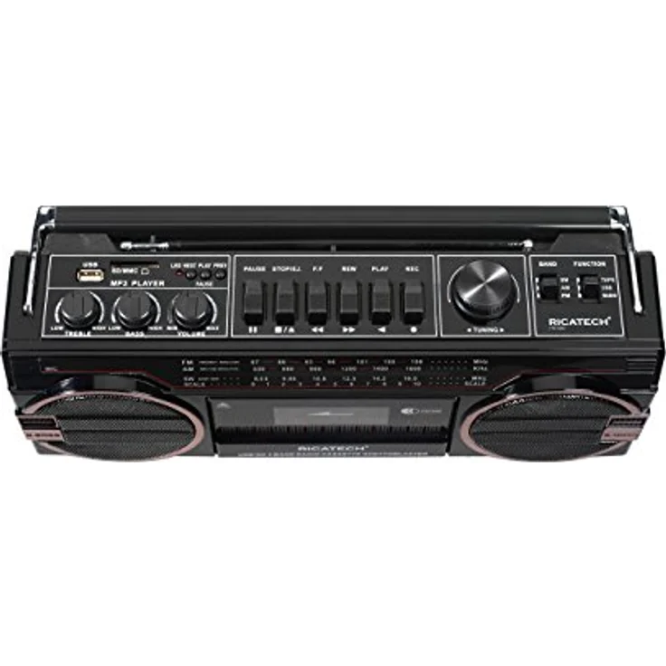 Ricatech PR 1980 Ghetto Blaster Boombox, Kassetten--Kassettenrekorder, AM-FM-SW 3-Band-Radio, Zwei 8-Watt-X-Bass-Lautsprecher, Sprachaufzeichnung mit Aufnahmemikrofon, Kopfhöreranschluss – Bild 11