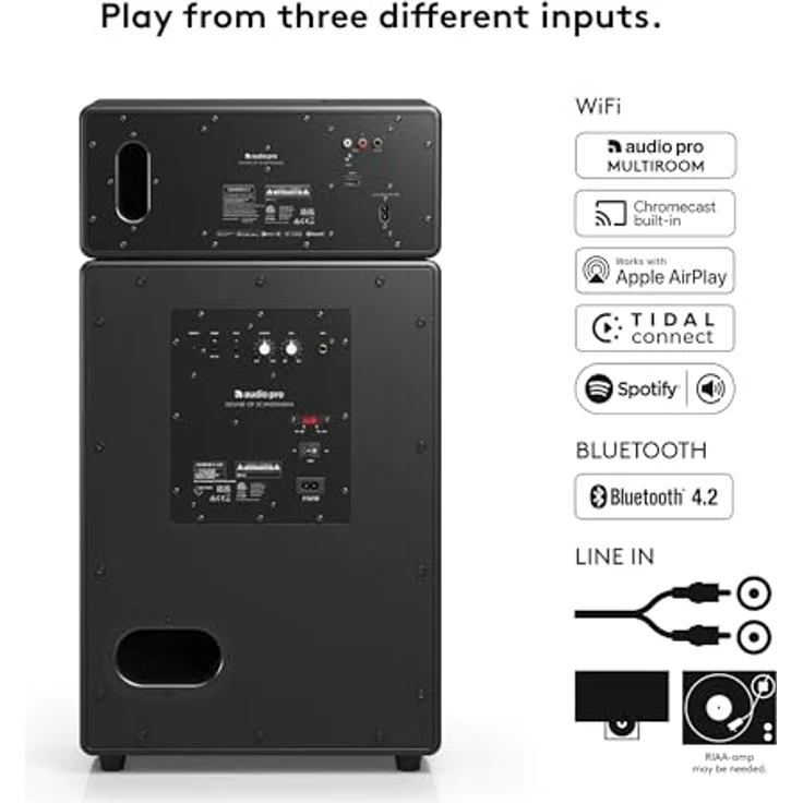 Audio Pro Drumfire II - Kraftvoller WiFi Multiroom Speaker - Kabellos mit Bluetooth –Tragbarer Lautsprecher mit AirPlay2, Google Cast, Spotify Connect - Schwarz – Bild 3