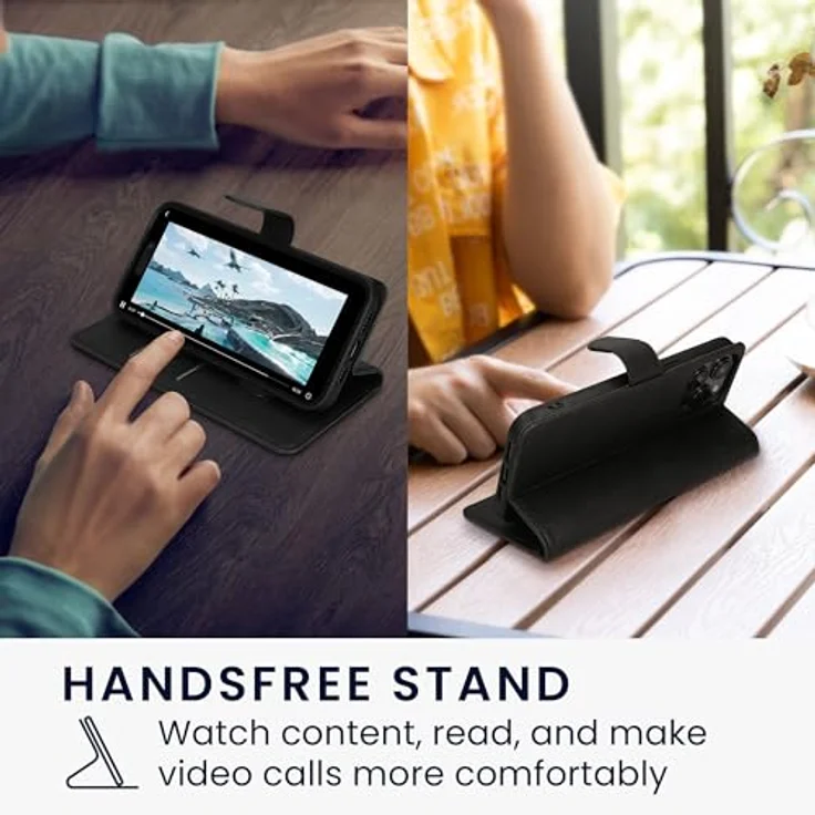 kwmobile Kunstleder Handyhülle für Apple iPhone SE (2022) / iPhone SE (2020) / iPhone 8 / iPhone 7 - Brieftaschen Schutzhülle aus PU-Leder mit Displayschutz, RFID-Schutz und Schwarz – Bild 4