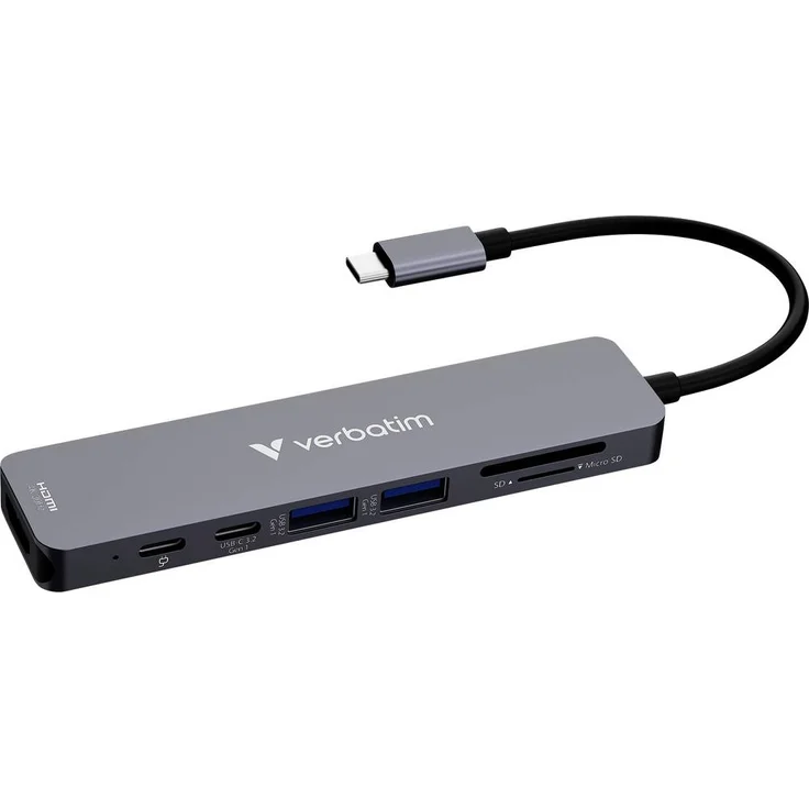 Verbatim 32158 USB-Hub, 5 GBit/s, grau, mit HDMI und 4K Videoausgabe, 2x USB 3.2, USB-C und SD/microSD Steckplätzen – Bild 1