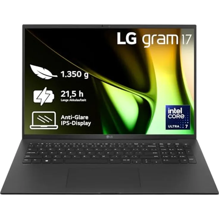 LG gram 17 Zoll Notebook - Ultraleichtes Intel Core Ultra7 Laptop (16GB RAM, 1TB Dual SSD, 21,5h Akkulaufzeit, IPS Panel Anti-Glare Display, Win 11 Pro) - Schwarz