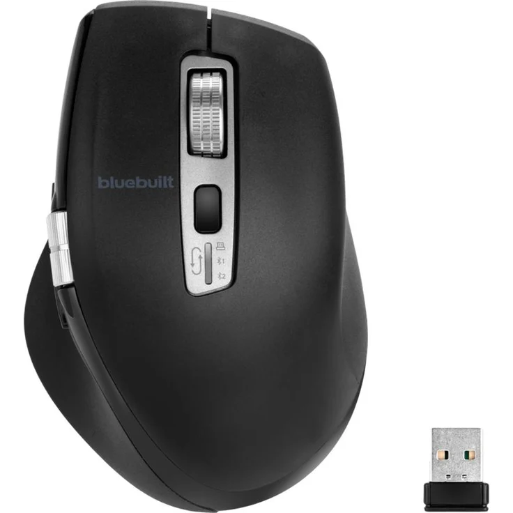 Bluebuilt Bluebuild Maximus, Kabellose ergonomische Bluetooth-Maus mit horizontalem Bildlaufrad und Smart Flying Scroll Rad, Schwarz
