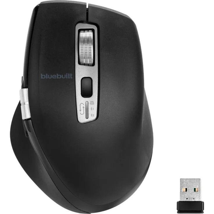 Bluebuilt Bluebuild Maximus, Kabellose ergonomische Bluetooth-Maus mit horizontalem Bildlaufrad und Smart Flying Scroll Rad, Schwarz