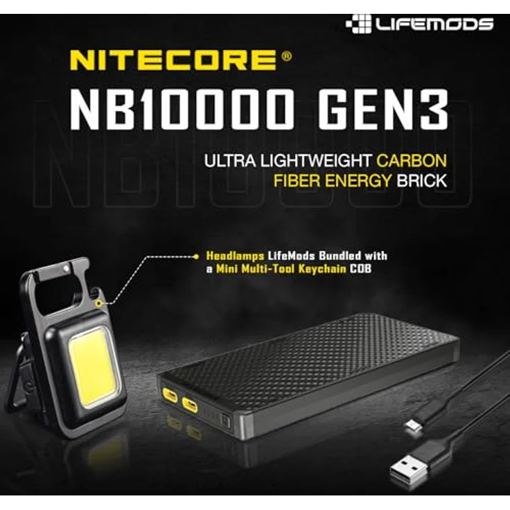 Nitecore NB10000 Gen3 Powerbank, 10.000mAh, IPX5, USB-C, schwarz – Bild 2
