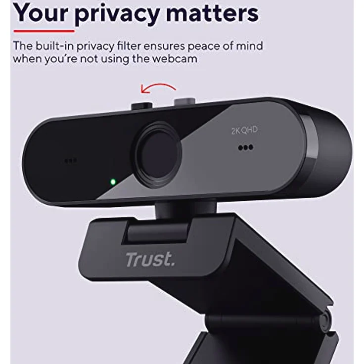 Trust Taxon 2K QHD Webcam aus 85% Recycling-Kunststoff, 2560x1440p USB Kamera PC mit Abdeckung, Autofokus, Weitwinkel, 2 Mikrofone, Videokamera für Konferenzen, Videoanrufe, Skype, Teams, Zoom – Bild 5