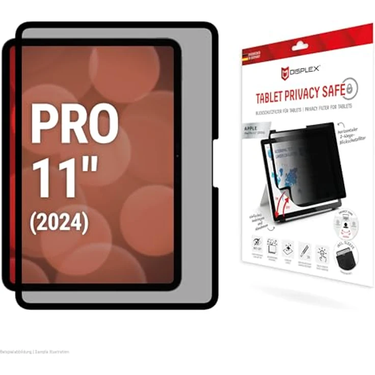 Displex Tablet Privacy Safe für iPad Pro 11" (2024), 2-Wege-Blickschutz Filter, kratzer-resistent, transparent