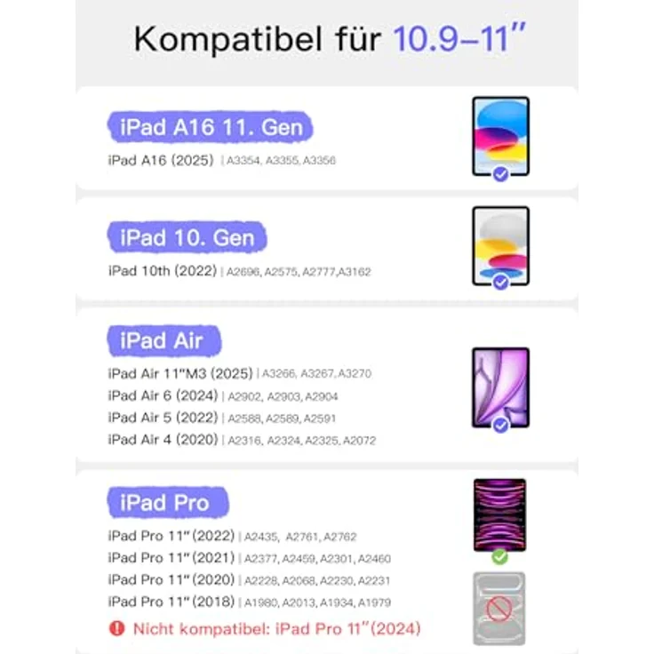 Inateck iPad Hülle mit abnehmbarer Tastatur, Touchpad und Stifthalter für iPad 10/11 Gen. A16, Air 11 Zoll M3/M2, Pro 11, 360° Rundumschutz, verstellbarer Ständer – Bild 2