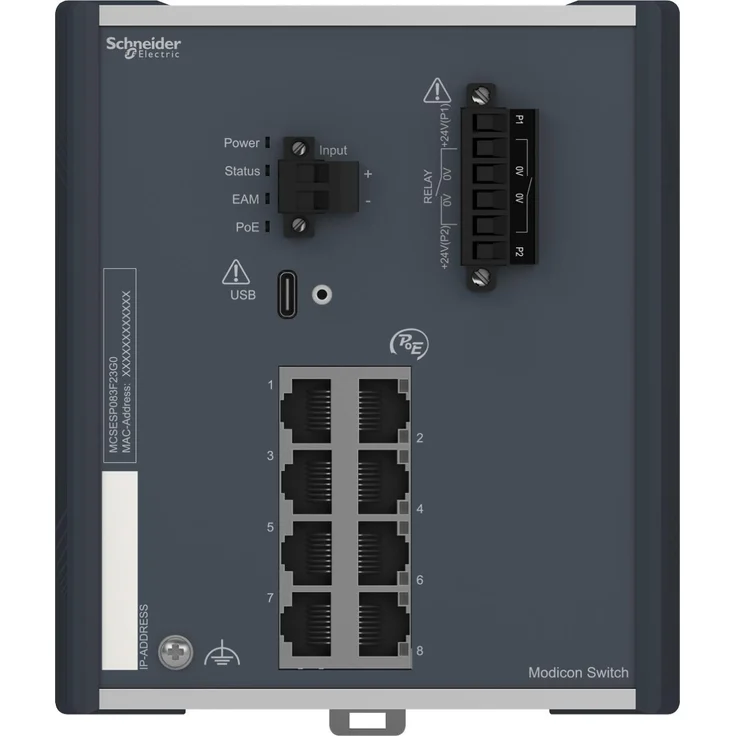 Schneider Electric MCSESP083F23G0, 8-Port Managed Netzwerk Switch mit Power over Ethernet, kompakt und effizient